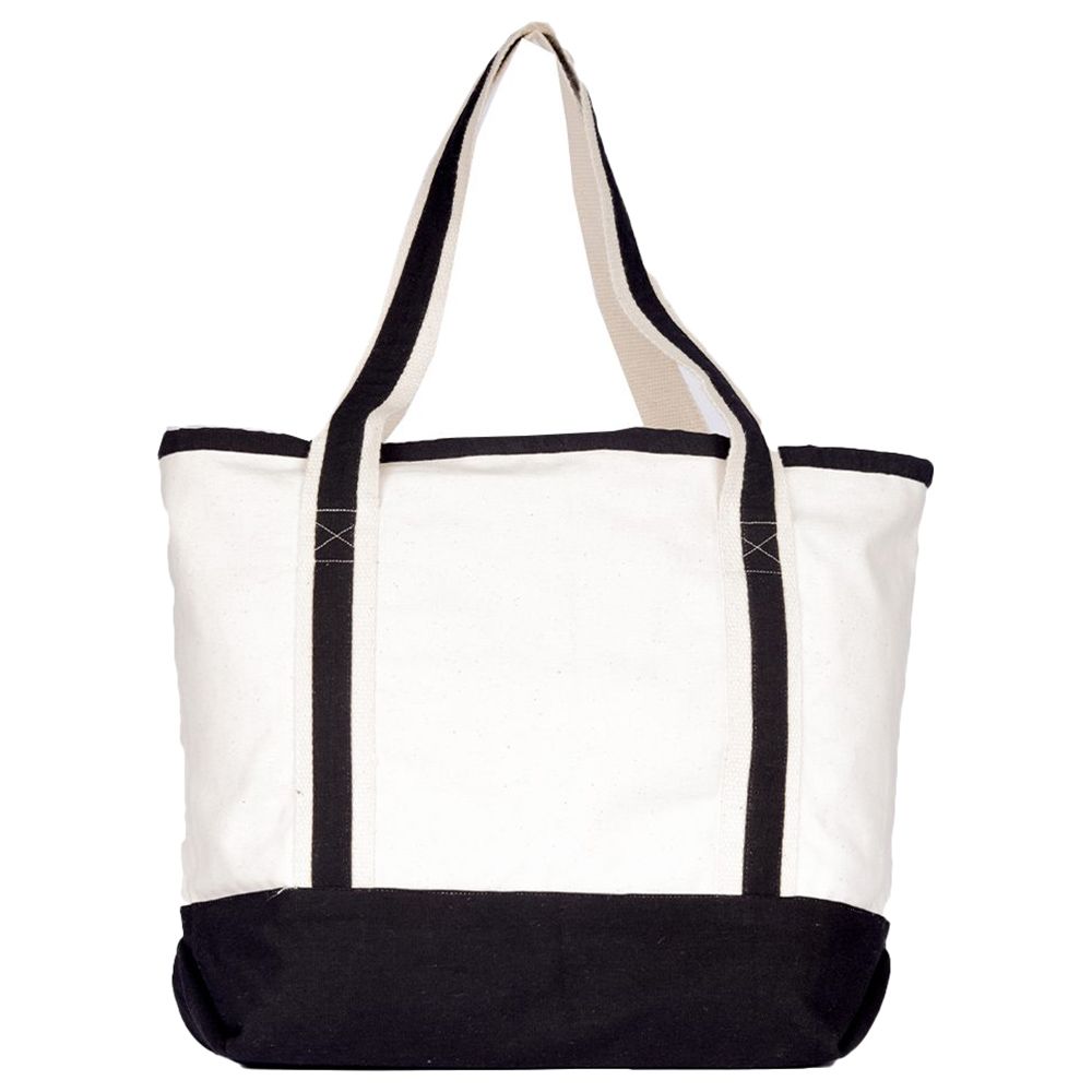 BYFT - Natural Cotton Canvas Tote Bag With Black Tape Handles