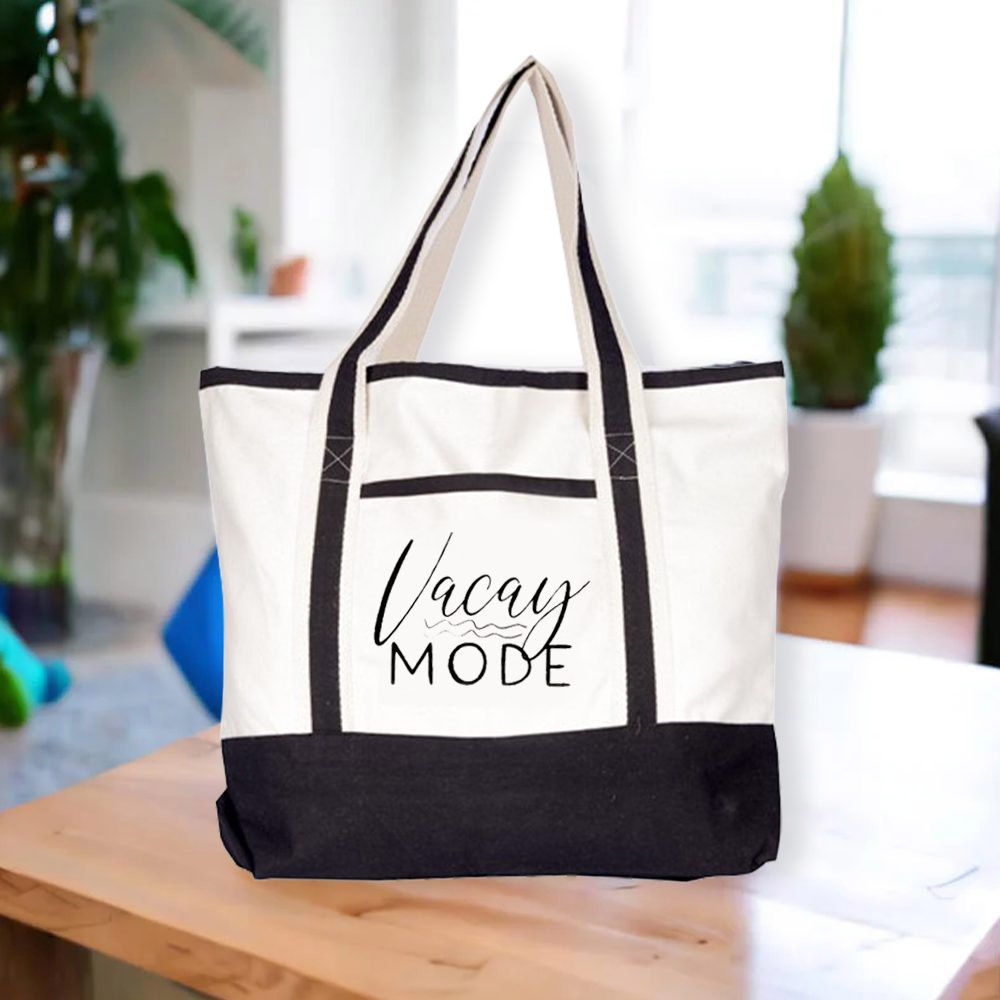 BYFT - Vacay Mode Canvas Bag With Black Tape - White