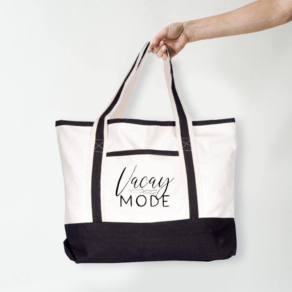 BYFT - Vacay Mode Canvas Bag With Black Tape - White