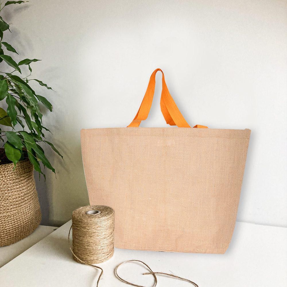 BYFT - Natural Jute Bag With Orange Handle