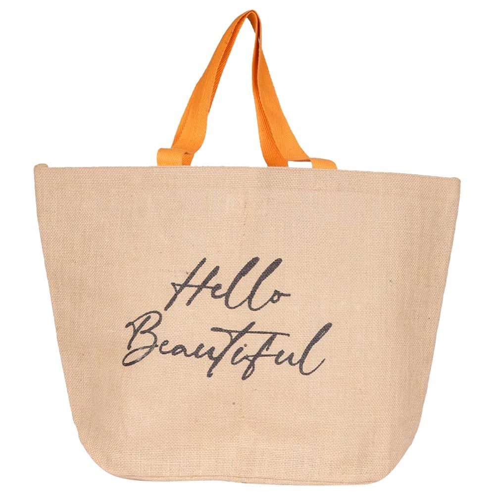 BYFT - Natural Jute Bag With Orange Handle - Hello Beautiful