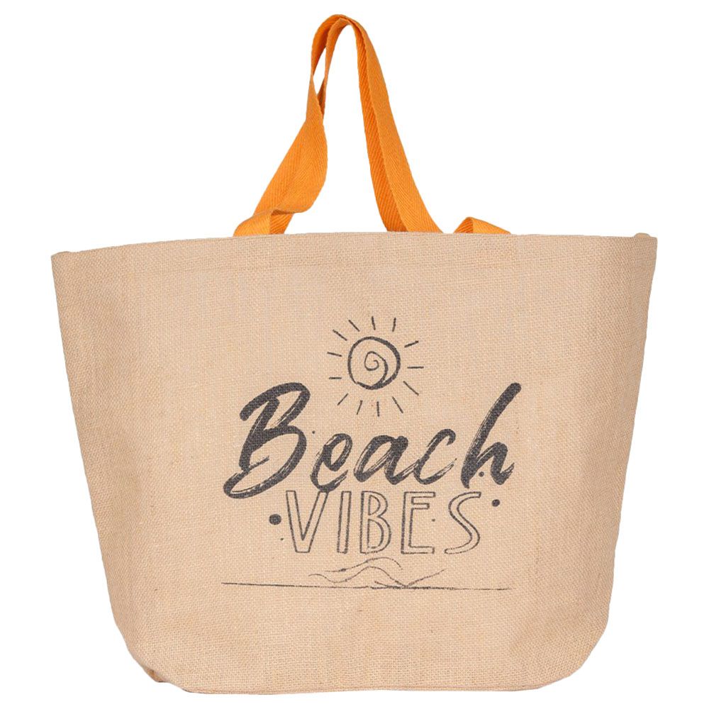 BYFT - Natural Jute Bag With Orange Handle - Beach Vibes