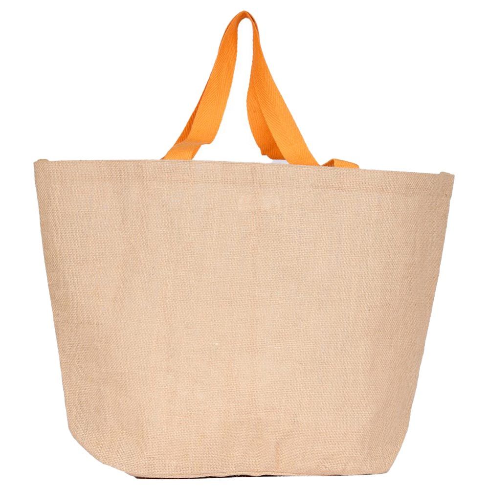 BYFT - Natural Jute Bag With Orange Handle - Beach Vibes