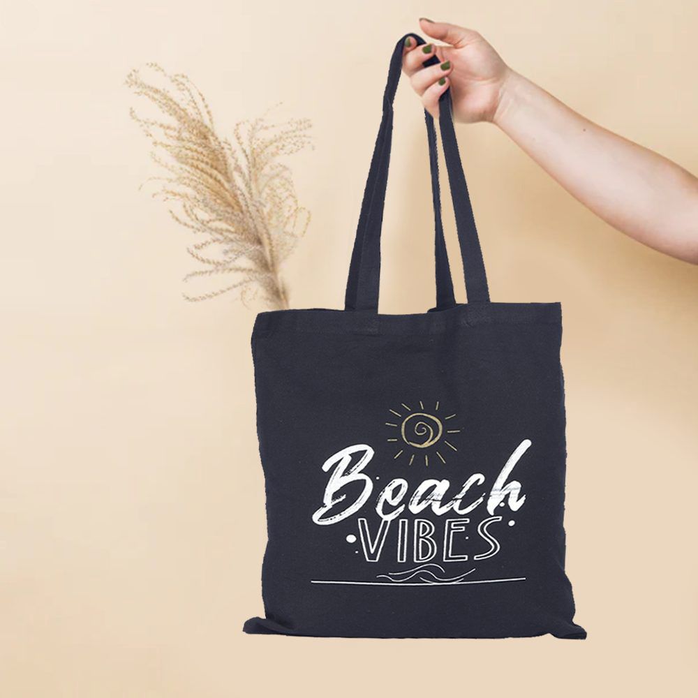 BYFT - Beach Vibes Cotton Flat Tote Bag - Black