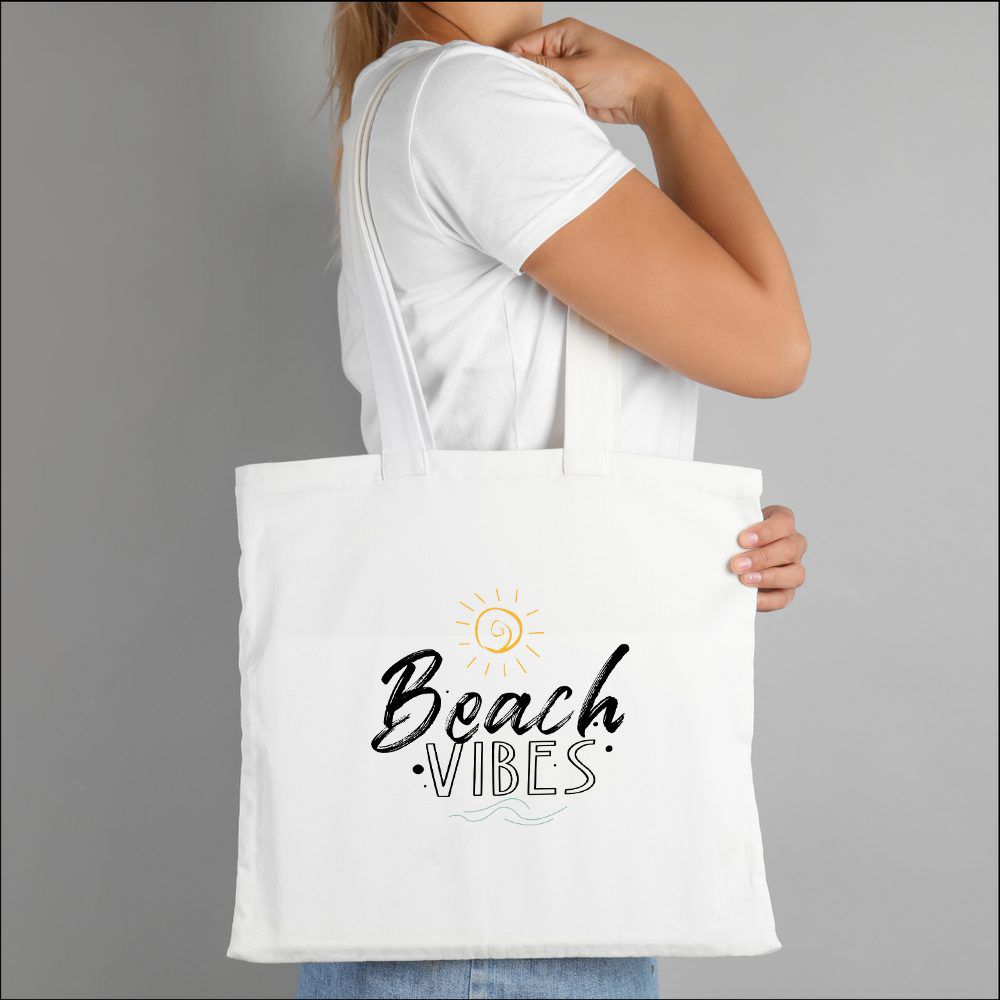 BYFT - Beach Vibes Cotton Flat Tote Bag - White