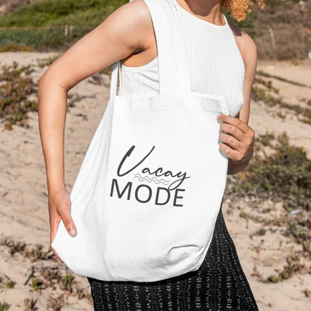 BYFT - Vacay Mode Cotton Flat Tote Bag - White