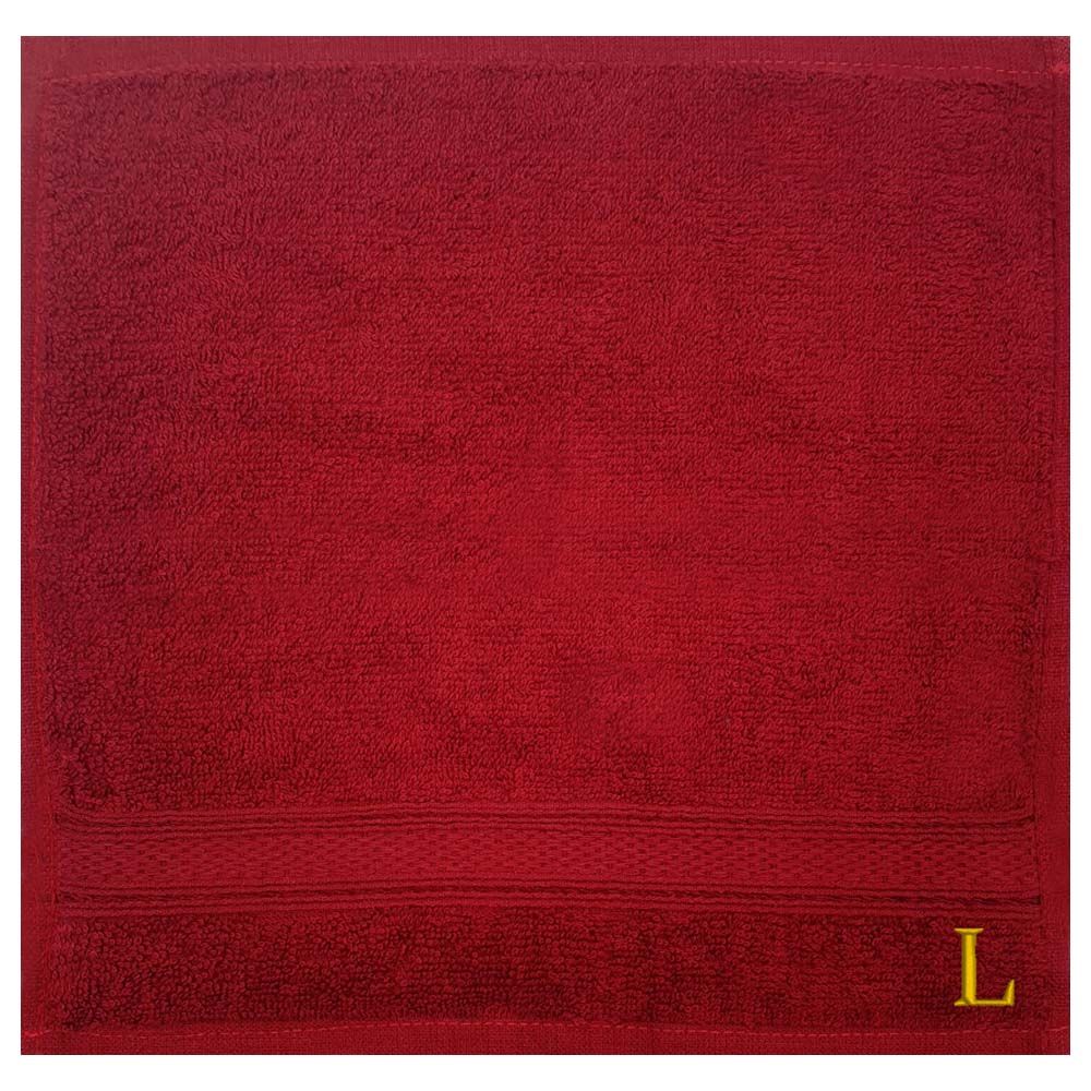 Byft - Letter L Monogrammed Face Towel - 30 x 30 cm - 6pcs - Burgundy