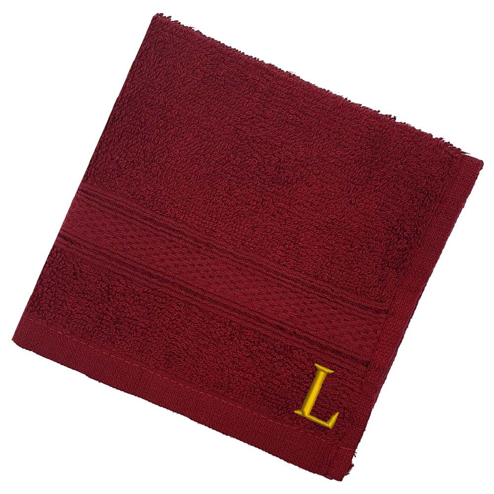 Byft - Letter L Monogrammed Face Towel - 30 x 30 cm - 6pcs - Burgundy