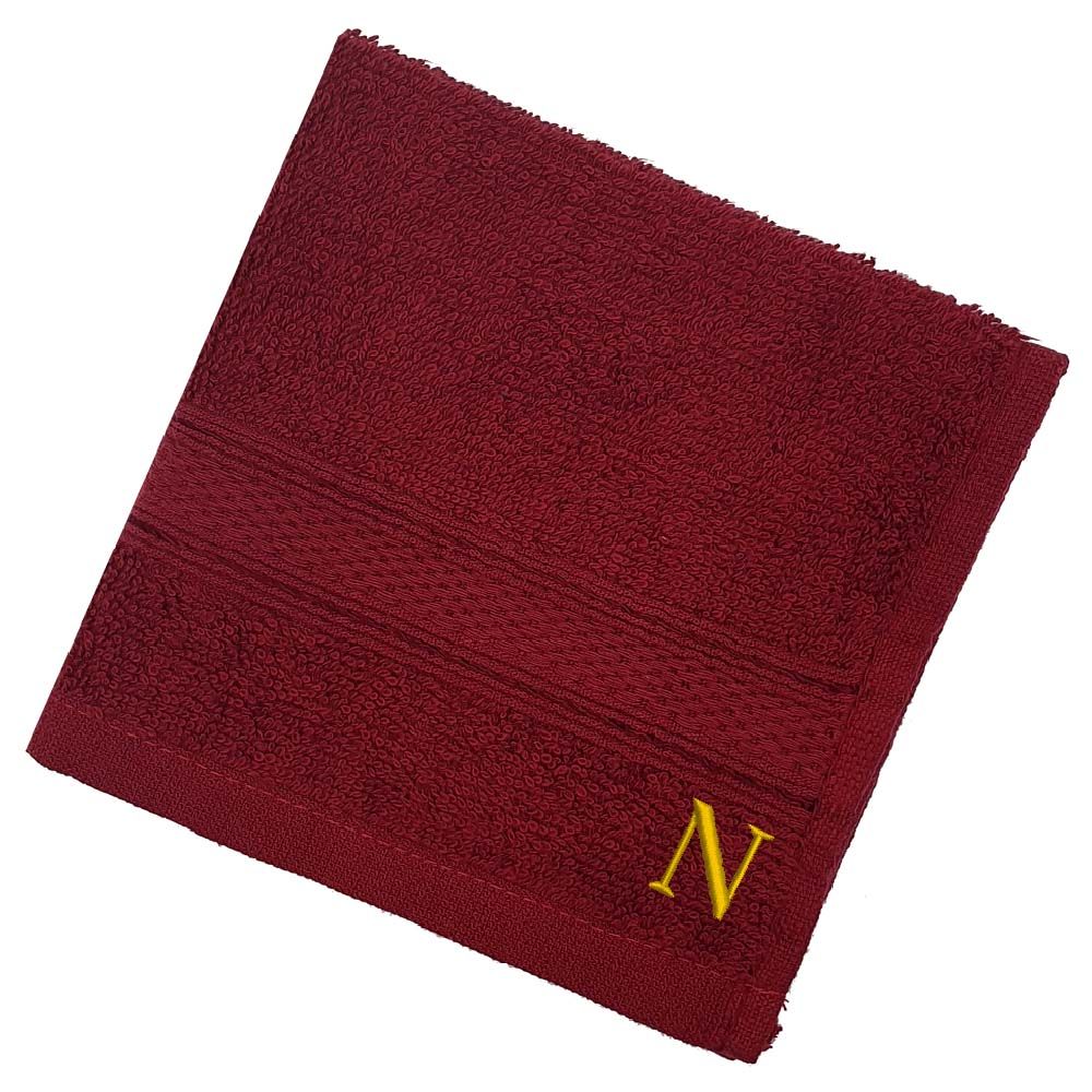 Byft - Letter N Monogrammed Face Towel - 30 x 30 cm - 6pcs - Burgundy