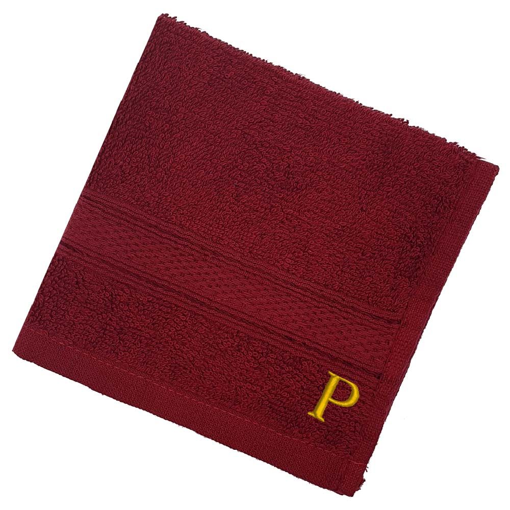 Byft - Letter P Monogrammed Face Towel - 30 x 30 cm - 6pcs - Burgundy