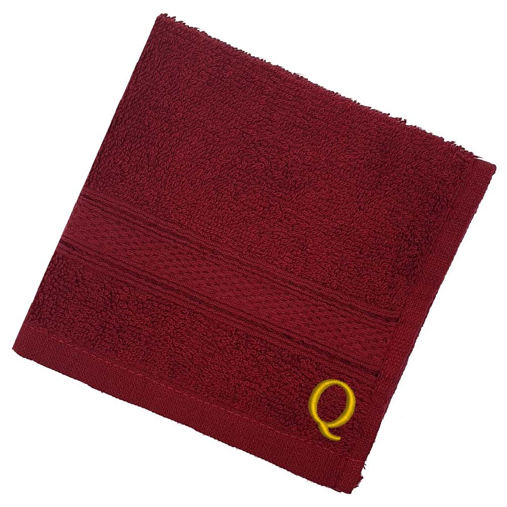 Byft - Letter Q Monogrammed Face Towel - 30 x 30 cm - 6pcs - Burgundy