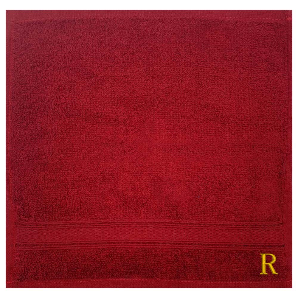 Byft - Letter R Monogrammed Face Towel - 30 x 30 cm - 6pcs - Burgundy