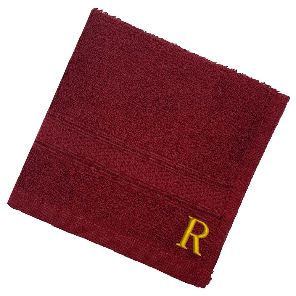 Byft - Letter R Monogrammed Face Towel - 30 x 30 cm - 6pcs - Burgundy