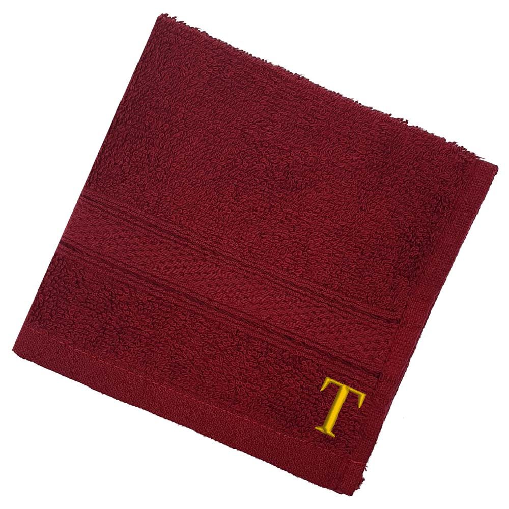 Byft - Letter T Monogrammed Face Towel - 30 x 30 cm - 6pcs - Burgundy