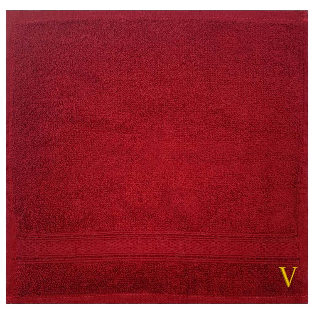 Byft - Letter V Monogrammed Face Towel - 30 x 30 cm - 6pcs - Burgundy