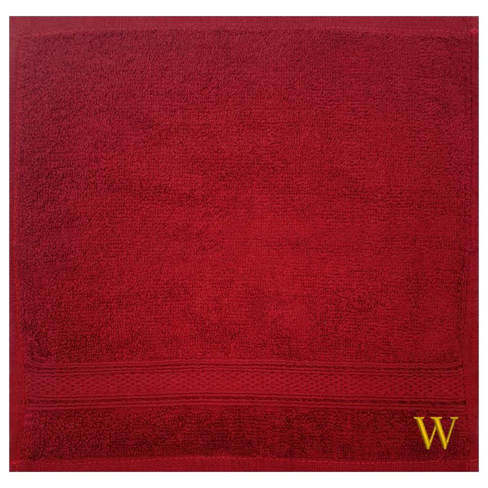 Byft - Letter W Monogrammed Face Towel - 30 x 30 cm - 6pcs - Burgundy