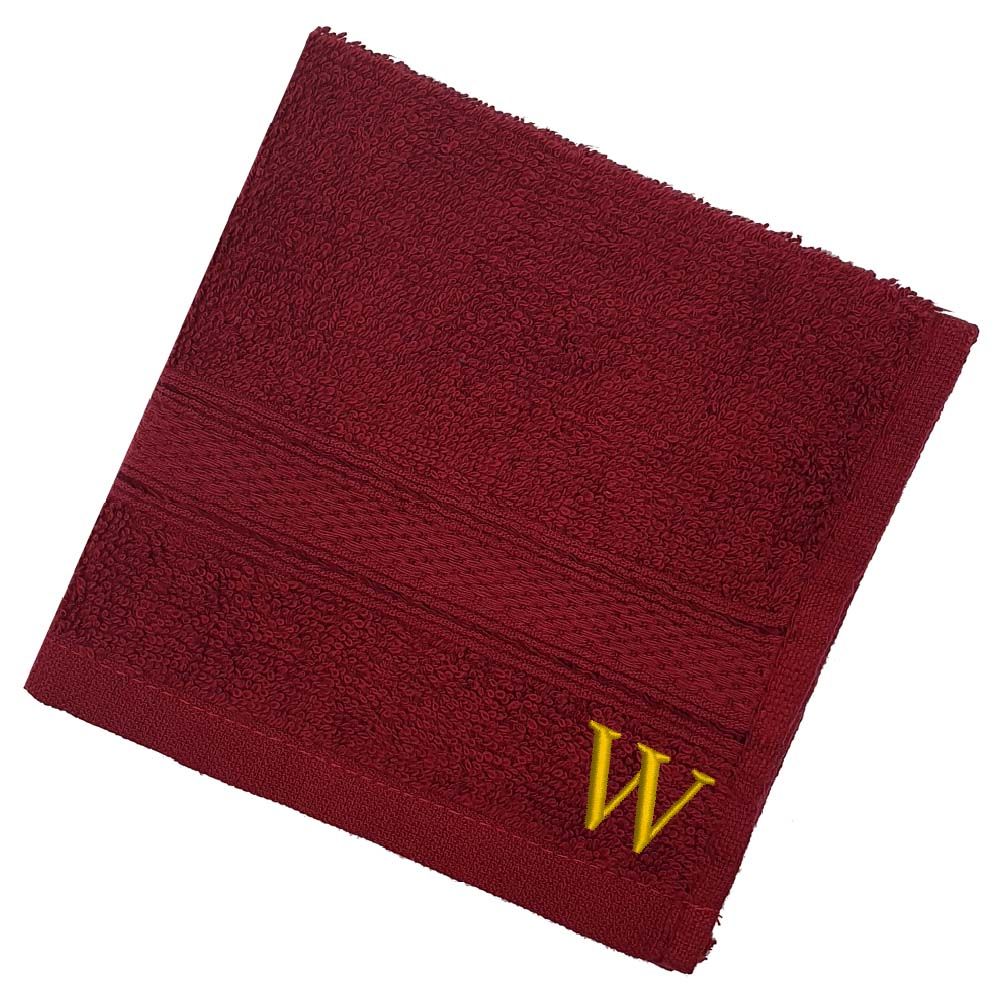 Byft - Letter W Monogrammed Face Towel - 30 x 30 cm - 6pcs - Burgundy