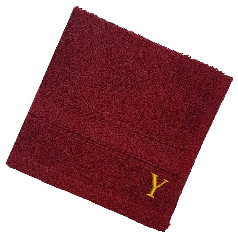 Byft - Letter Y Monogrammed Face Towel - 30 x 30 cm - 6pcs - Burgundy