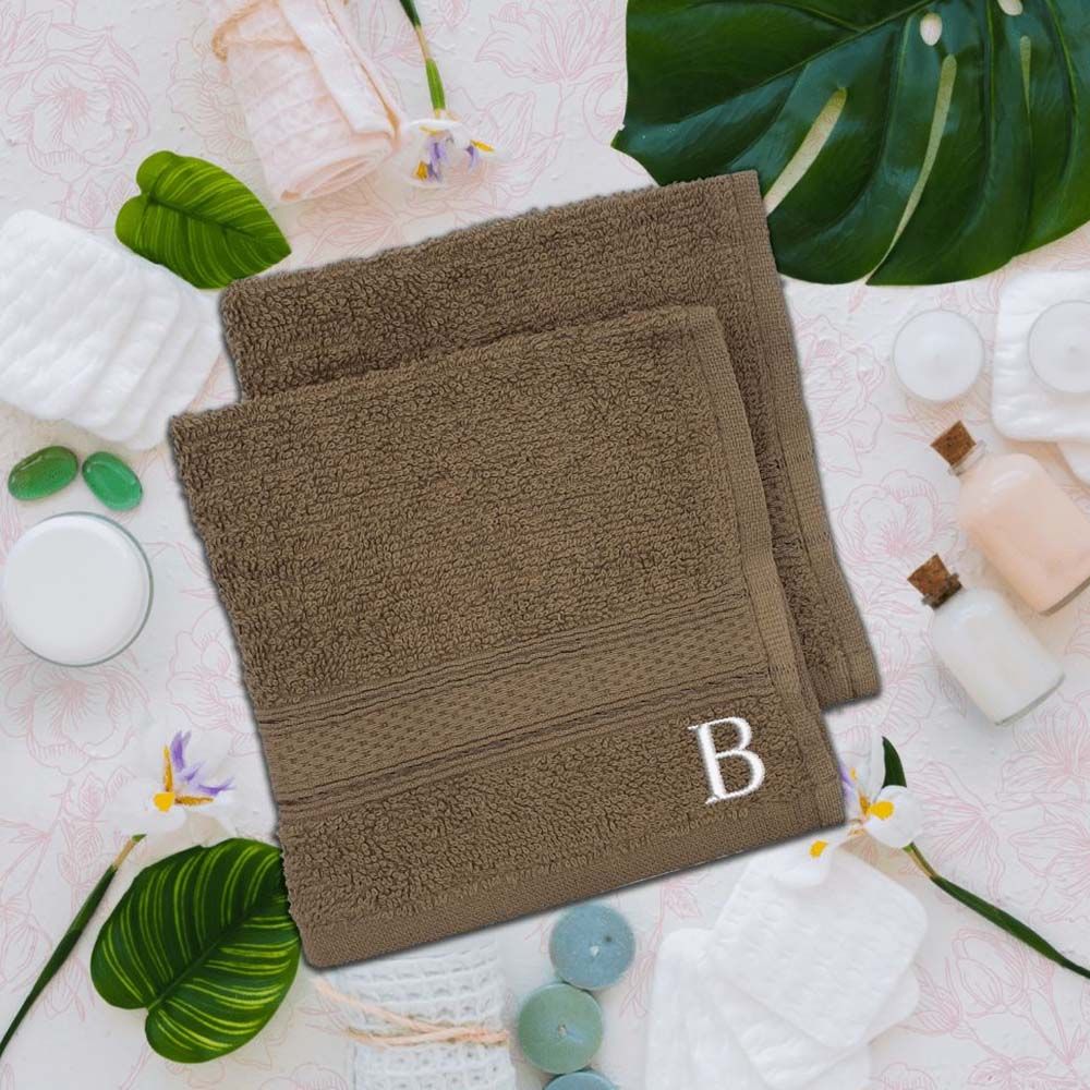 Byft - Letter B Monogrammed Face Towel - 30 x 30 cm - 6pcs - Dark Beige