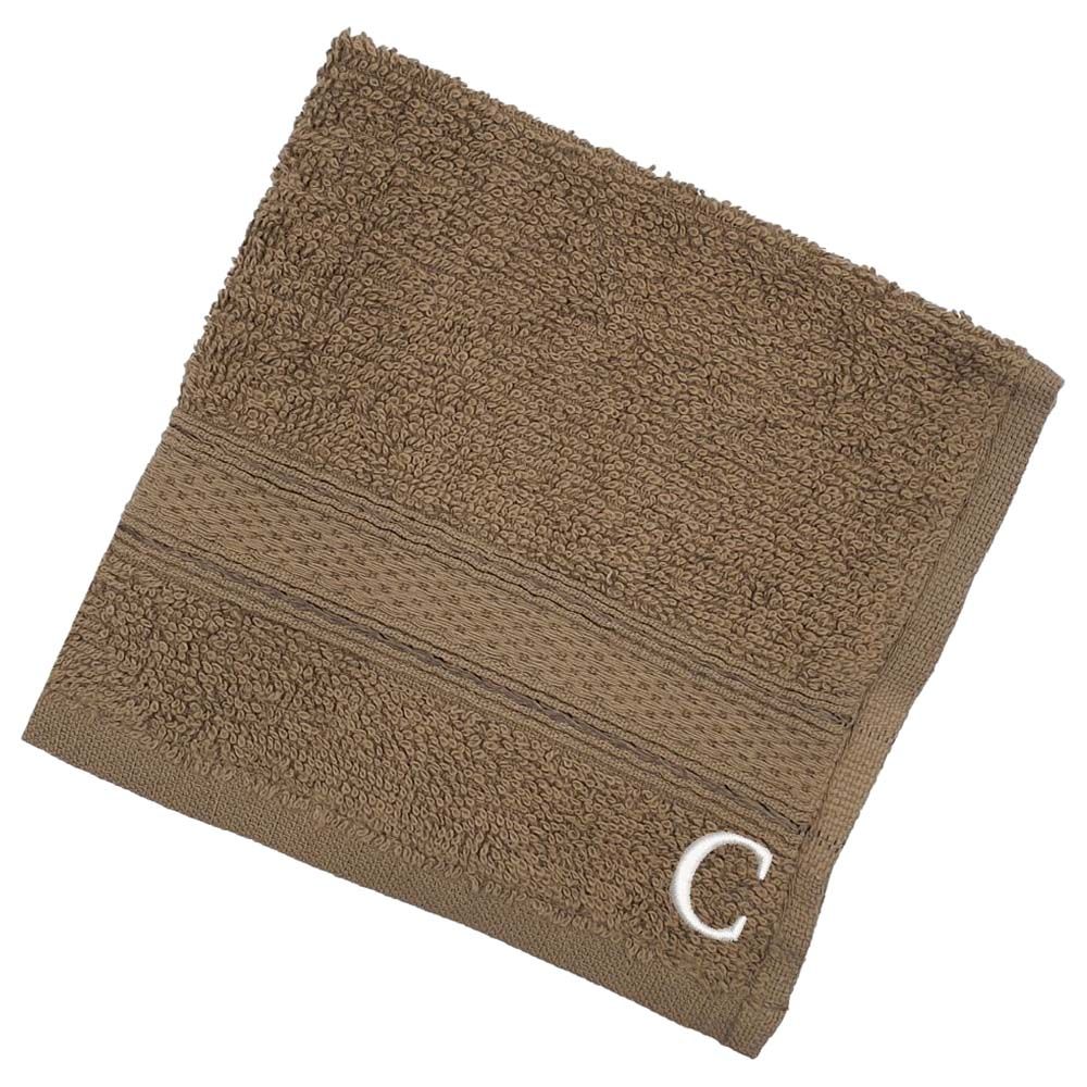 Byft - Letter C Monogrammed Face Towel - 30 x 30 cm - 6pcs - Dark Beige