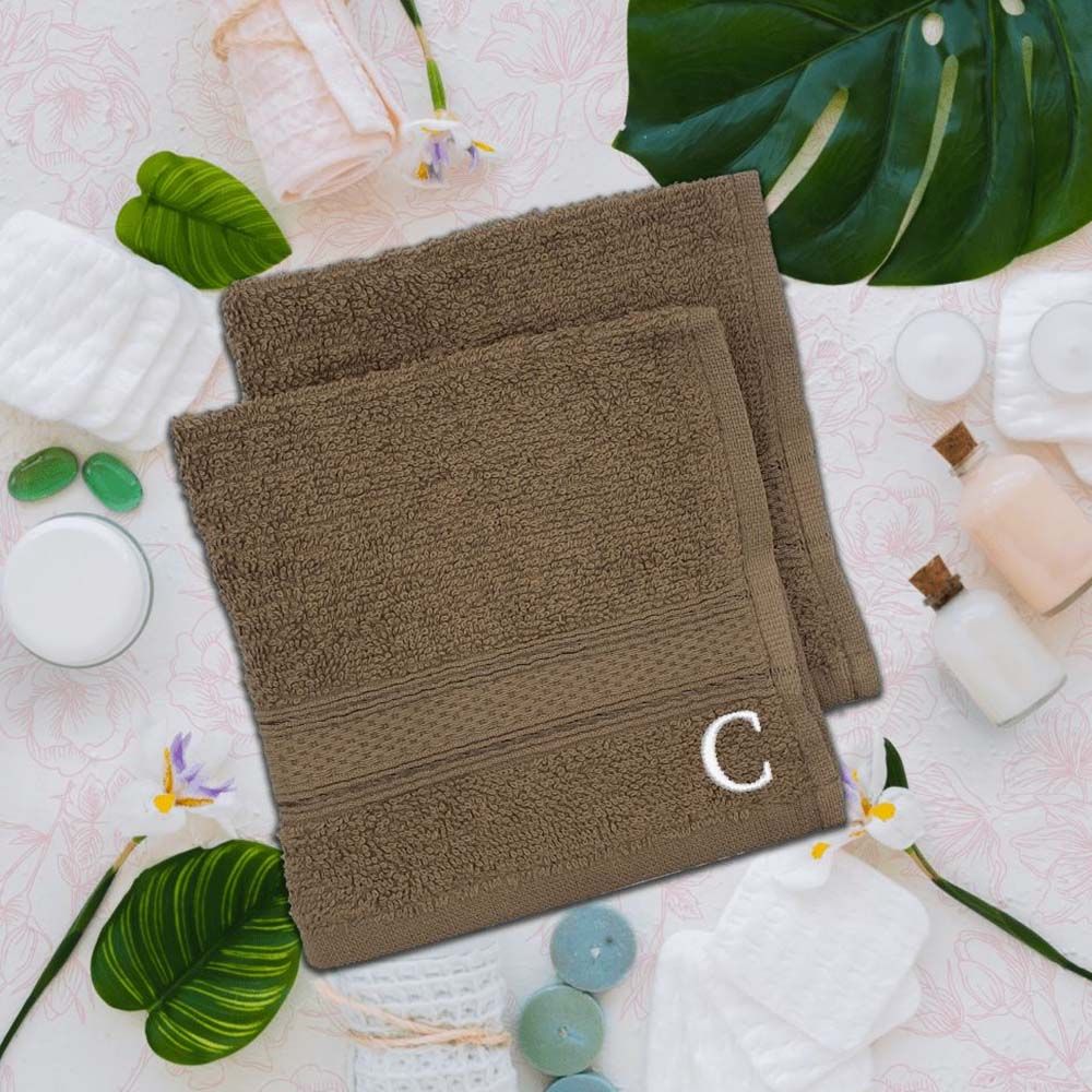 Byft - Letter C Monogrammed Face Towel - 30 x 30 cm - 6pcs - Dark Beige