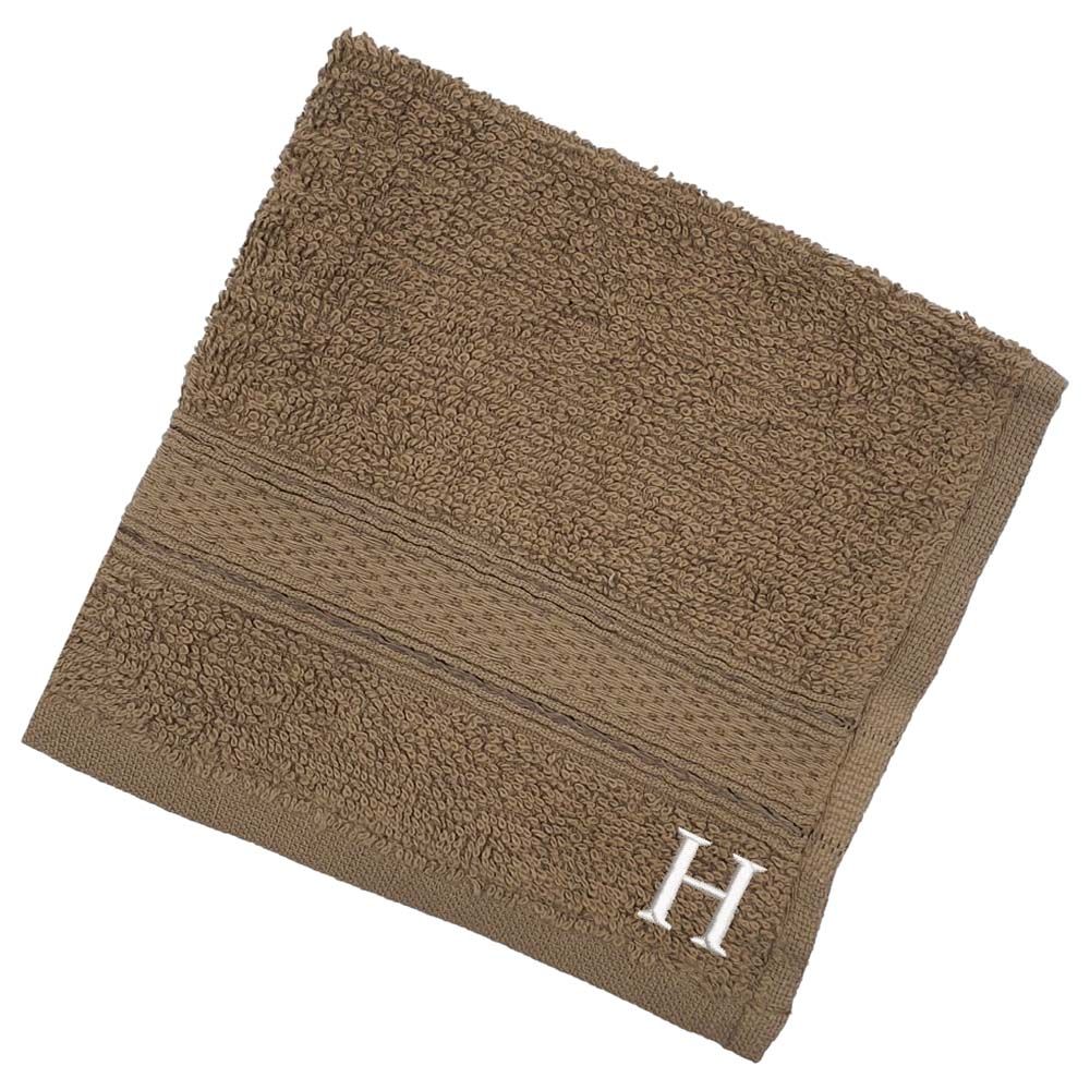 Byft - Letter H Monogrammed Face Towel - 30 x 30 cm - 6pcs - Dark Beige