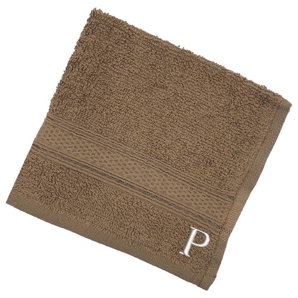 Byft - Letter P Monogrammed Face Towel - 30 x 30 cm - 6pcs - Dark Beige