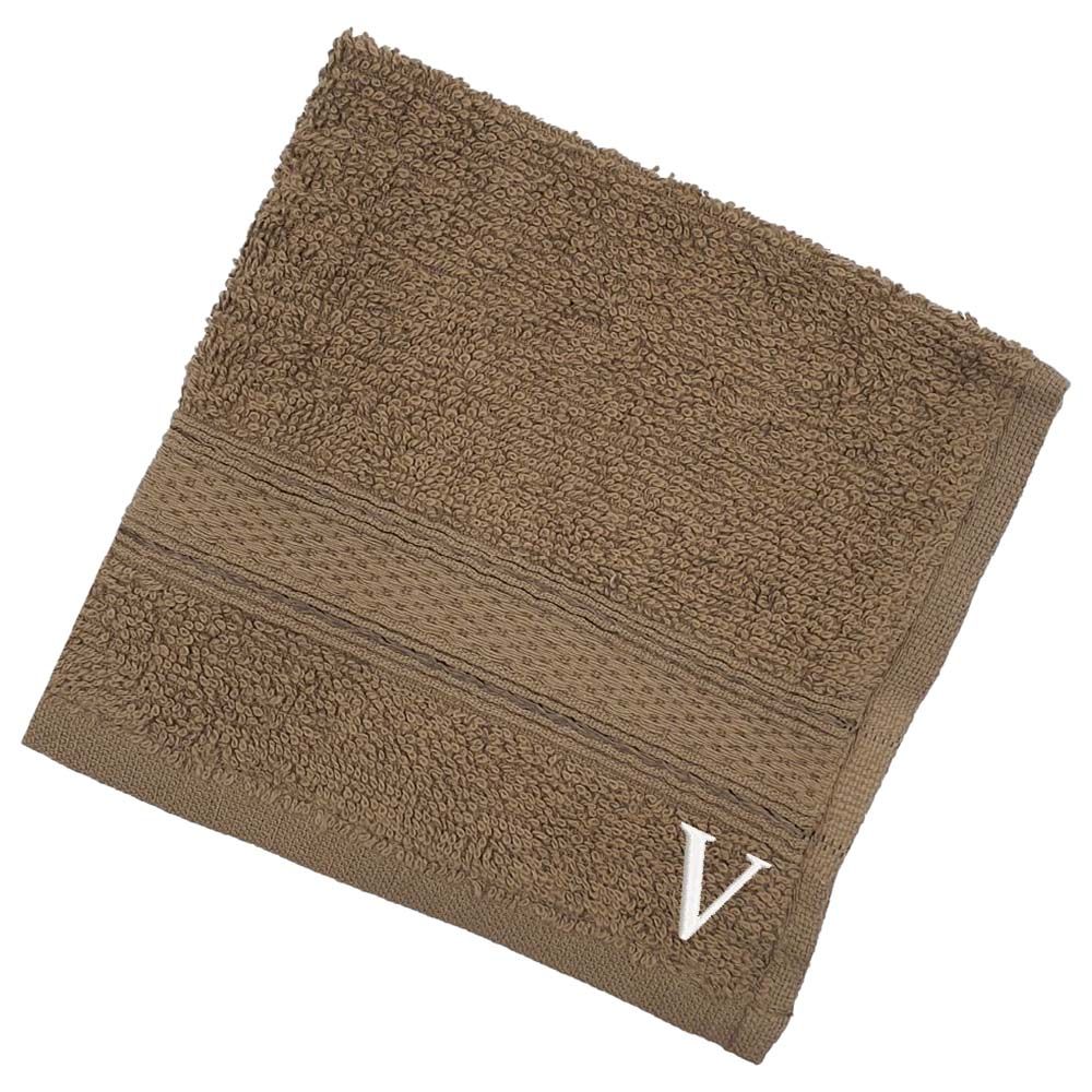 Byft - Letter V Monogrammed Face Towel - 30 x 30 cm - 6pcs - Dark Beige