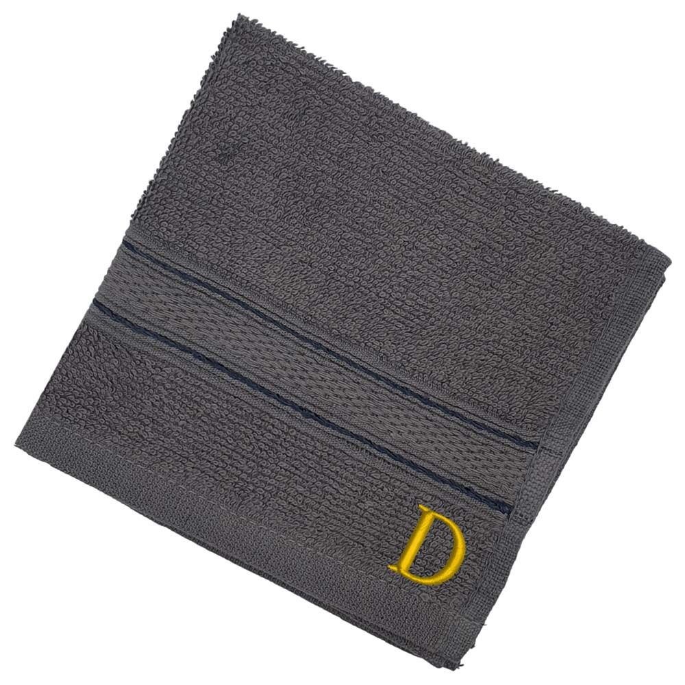 Byft - Letter D Monogrammed Face Towel - 30 x 30 cm - 6pcs - Dark Grey