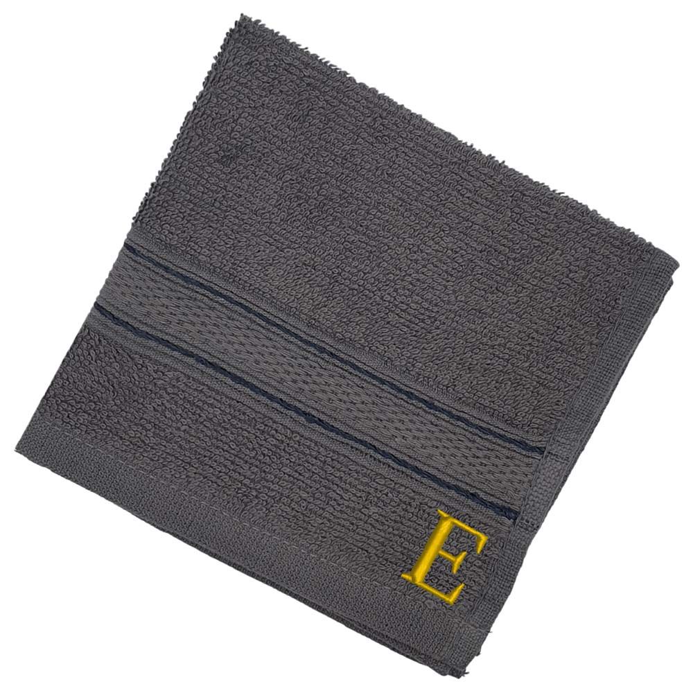 Byft - Letter E Monogrammed Face Towel - 30 x 30 cm - 6pcs - Dark Grey