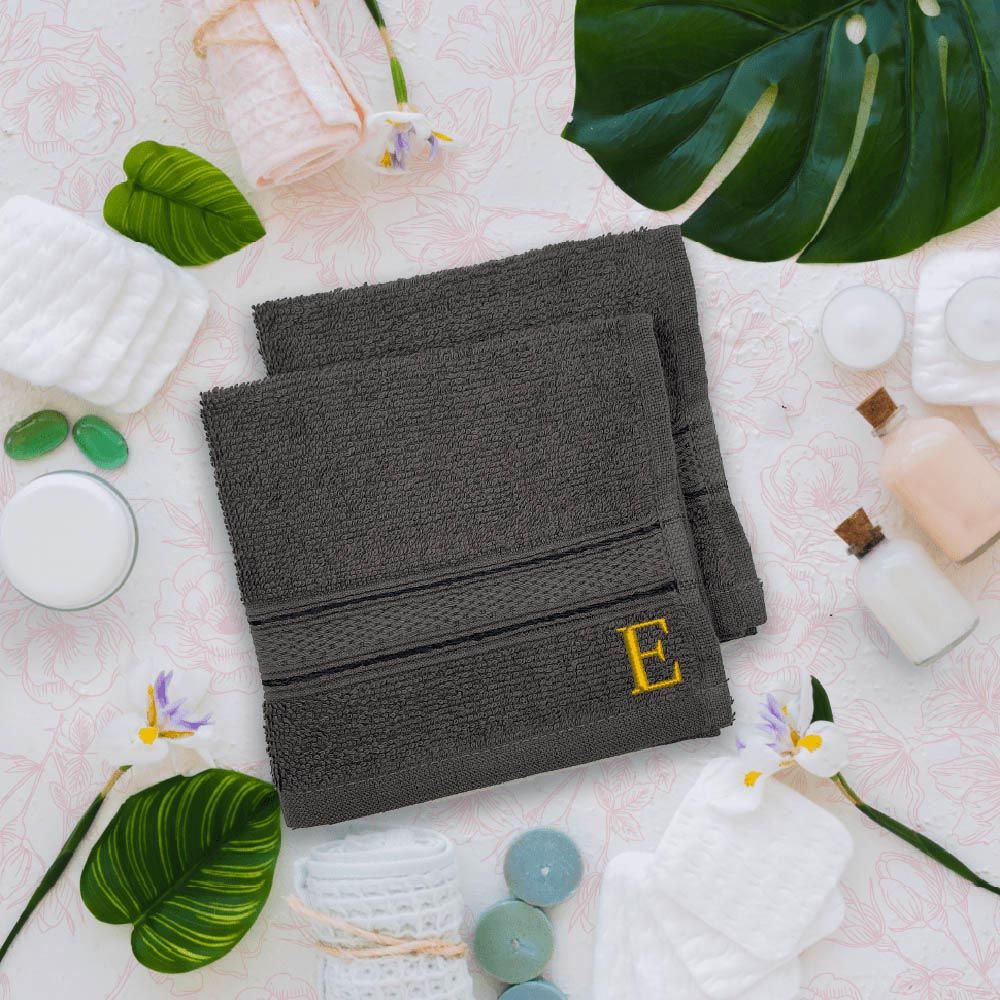 Byft - Letter E Monogrammed Face Towel - 30 x 30 cm - 6pcs - Dark Grey