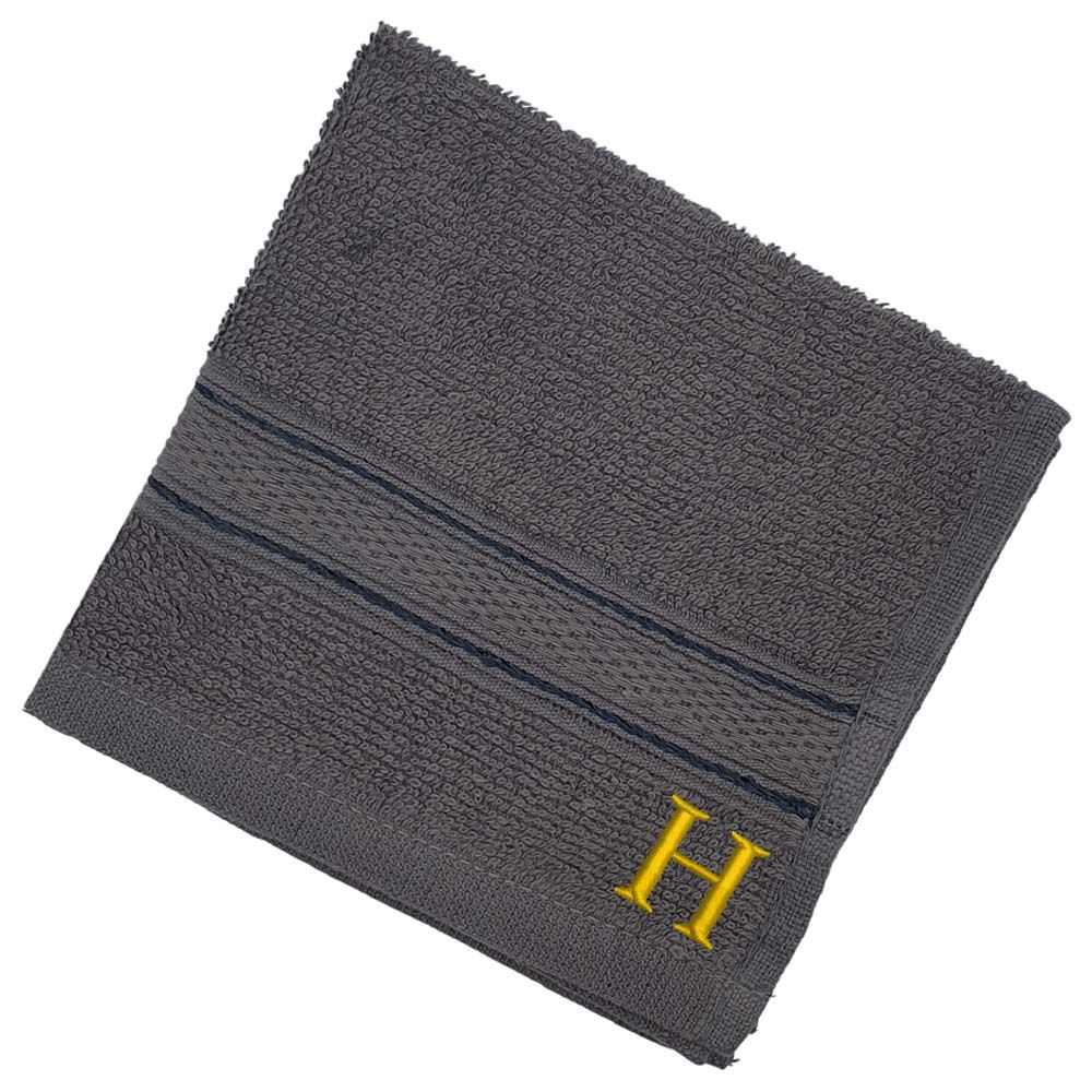 Byft - Letter H Monogrammed Face Towel - 30 x 30 cm - 6pcs - Dark Grey