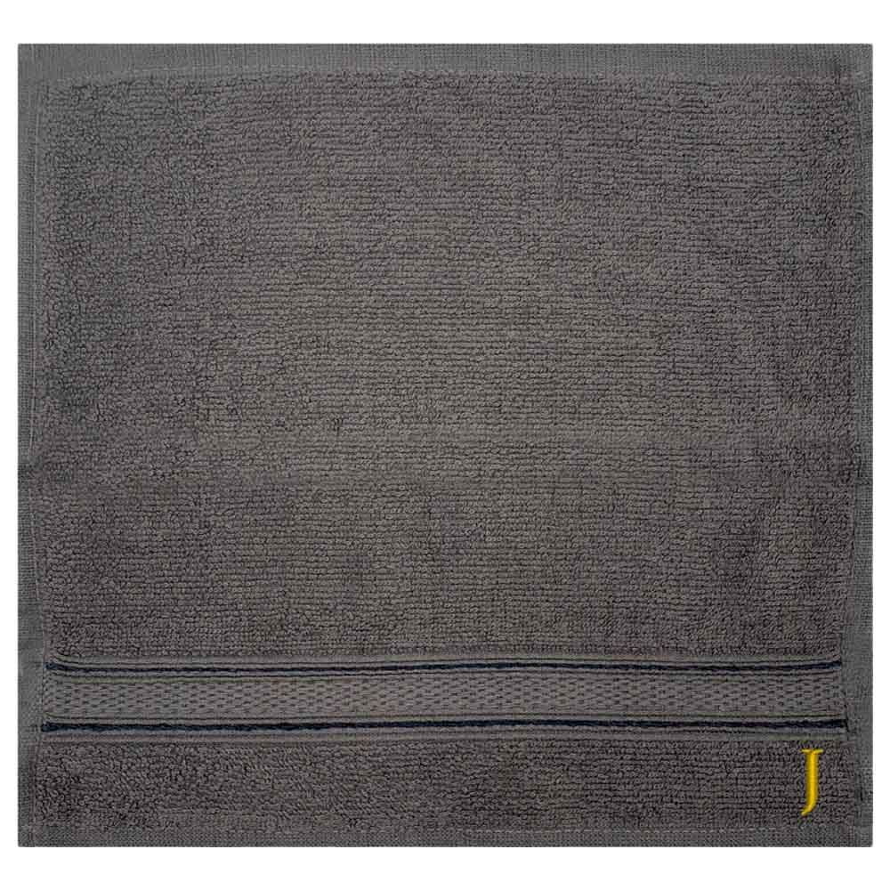 Byft - Letter J Monogrammed Face Towel - 30 x 30 cm - 6pcs - Dark Grey