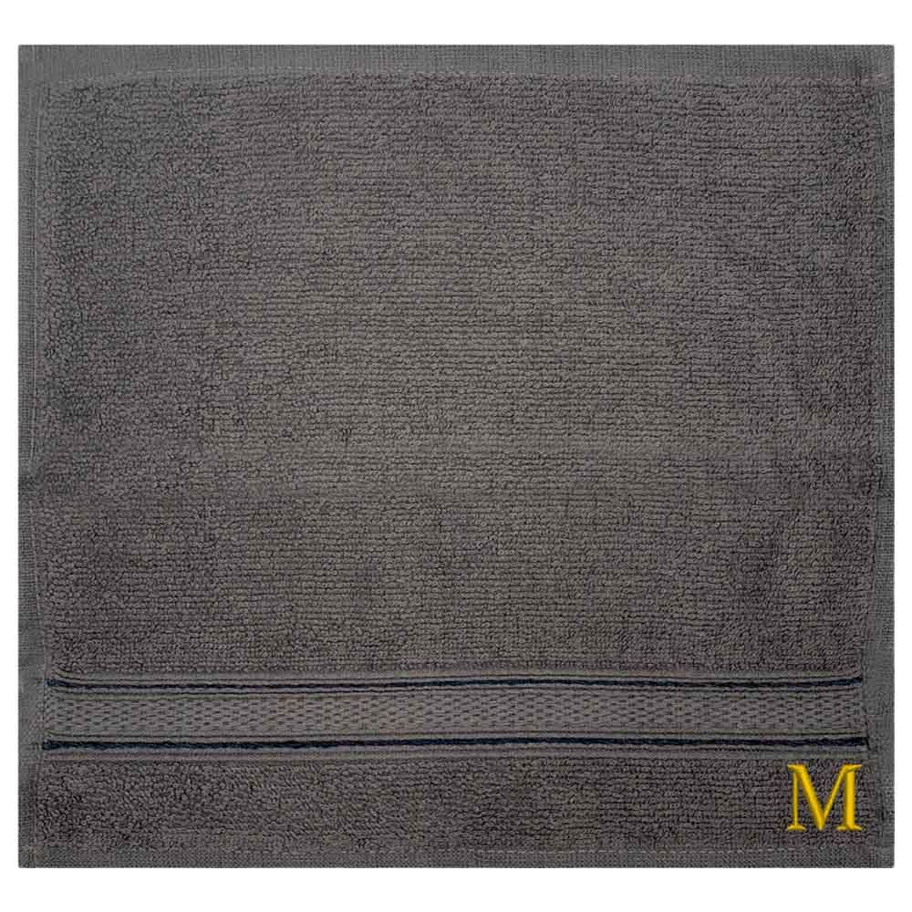 Byft - Letter M Monogrammed Face Towel - 30 x 30 cm - 6pcs - Dark Grey