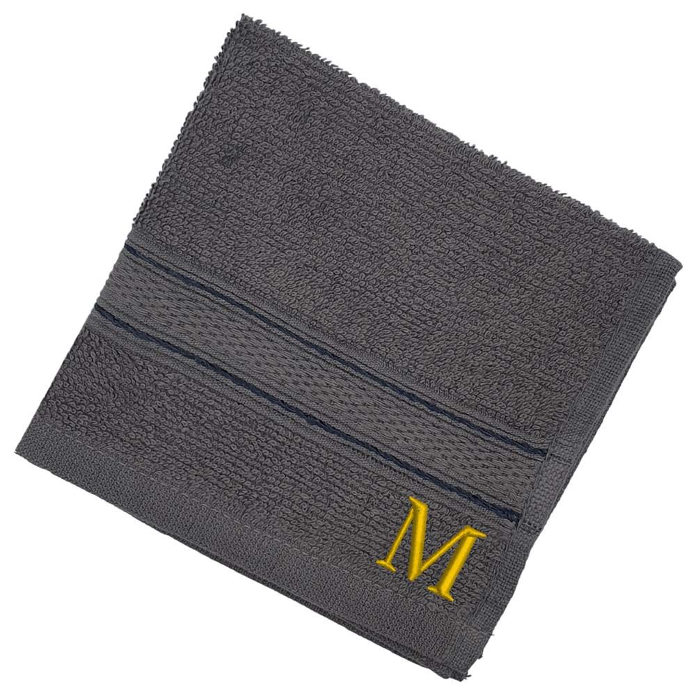 Byft - Letter M Monogrammed Face Towel - 30 x 30 cm - 6pcs - Dark Grey