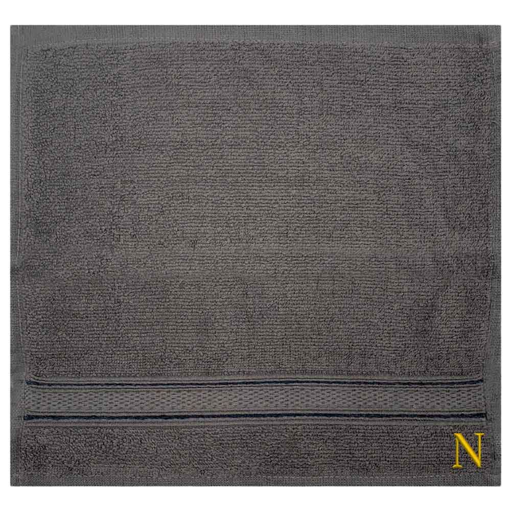 Byft - Letter N Monogrammed Face Towel - 30 x 30 cm - 6pcs - Dark Grey