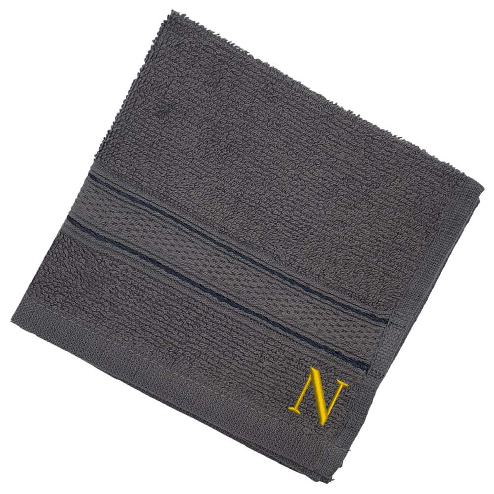 Byft - Letter N Monogrammed Face Towel - 30 x 30 cm - 6pcs - Dark Grey