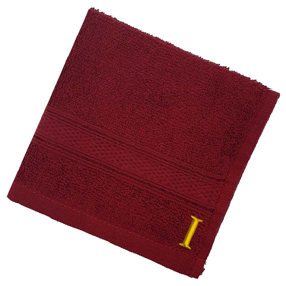 Byft - Letter I Monogrammed Face Towel - 30 x 30 cm - 6pcs - Burgundy