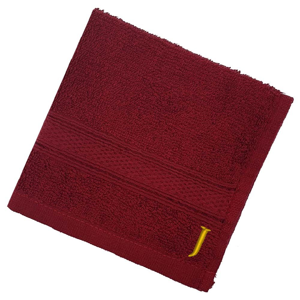 Byft - Letter J Monogrammed Face Towel - 30 x 30 cm - 6pcs - Burgundy