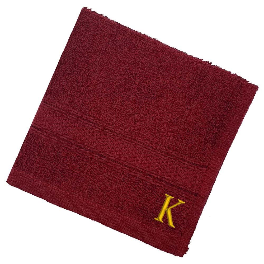 Byft - Letter K Monogrammed Face Towel - 30 x 30 cm - 6pcs - Burgundy