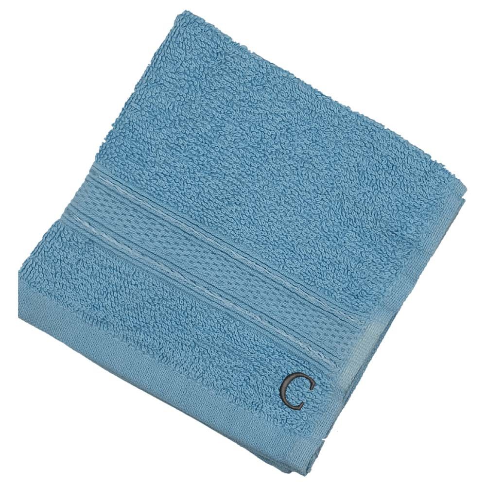 Byft - Letter C Monogrammed Face Towel - 30 x 30 cm - 6pcs - Light Blue