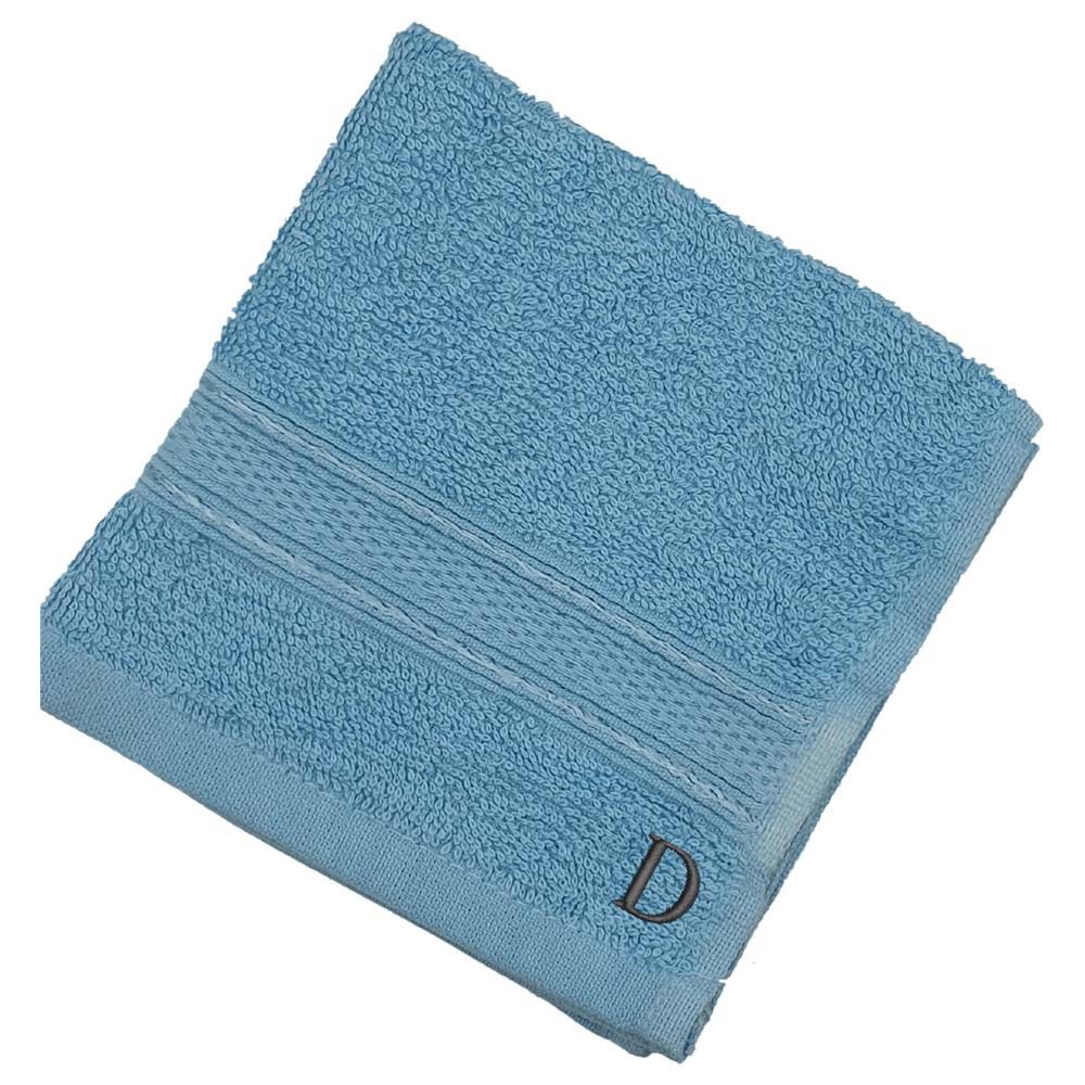 Byft - Letter D Monogrammed Face Towel - 30 x 30 cm - 6pcs - Light Blue