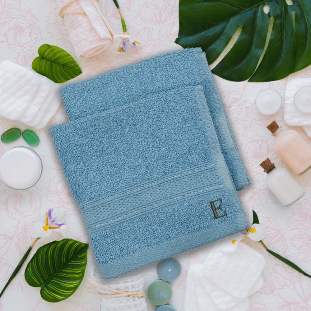 Byft - Letter E Monogrammed Face Towel - 30 x 30 cm - 6pcs - Light Blue