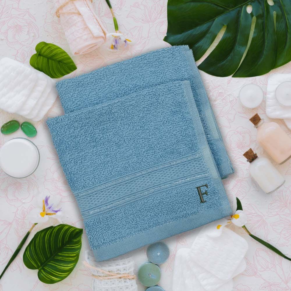 Byft - Letter F Monogrammed Face Towel - 30 x 30 cm - 6pcs - Light Blue