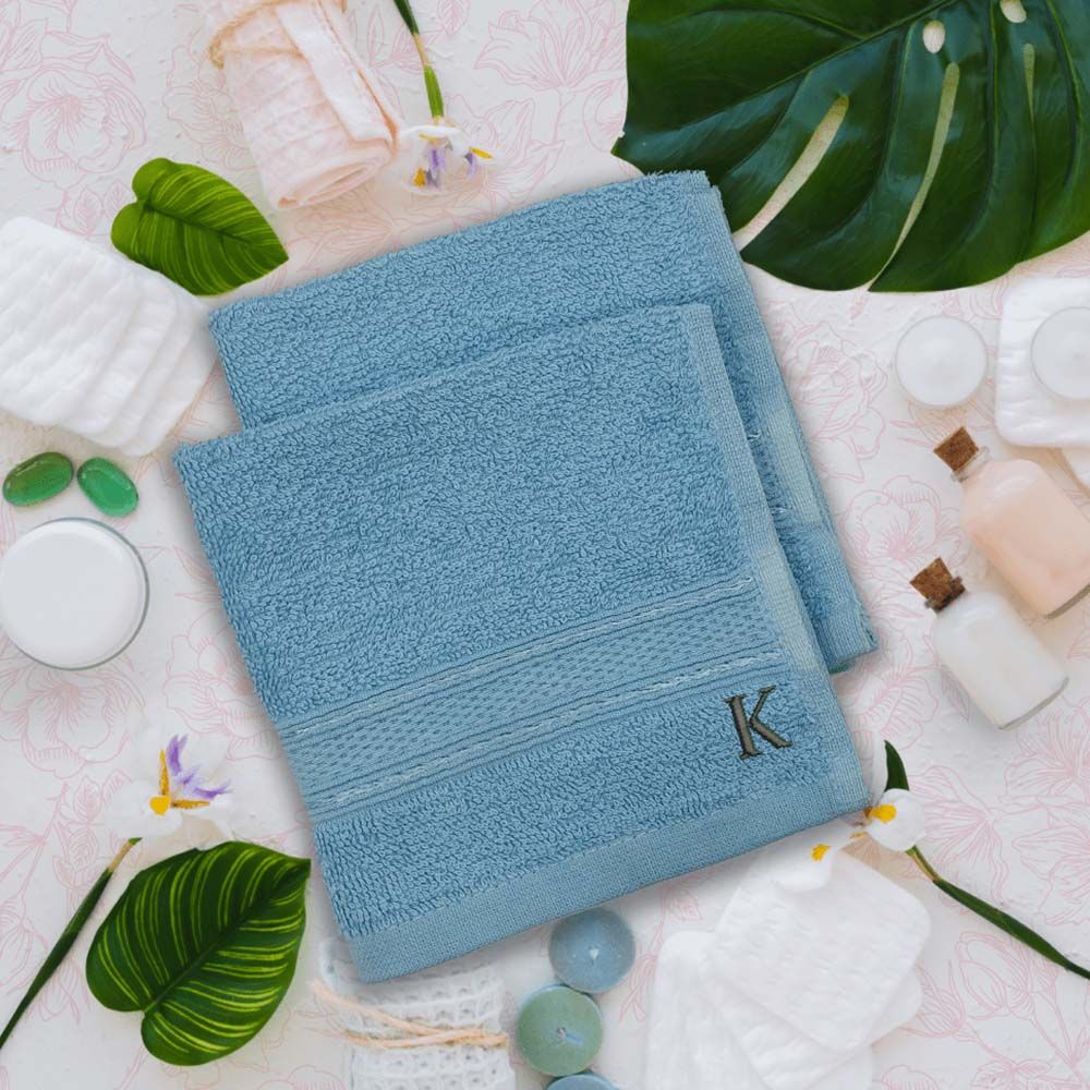 Byft - Letter K Monogrammed Face Towel - 30 x 30 cm - 6pcs - Light Blue