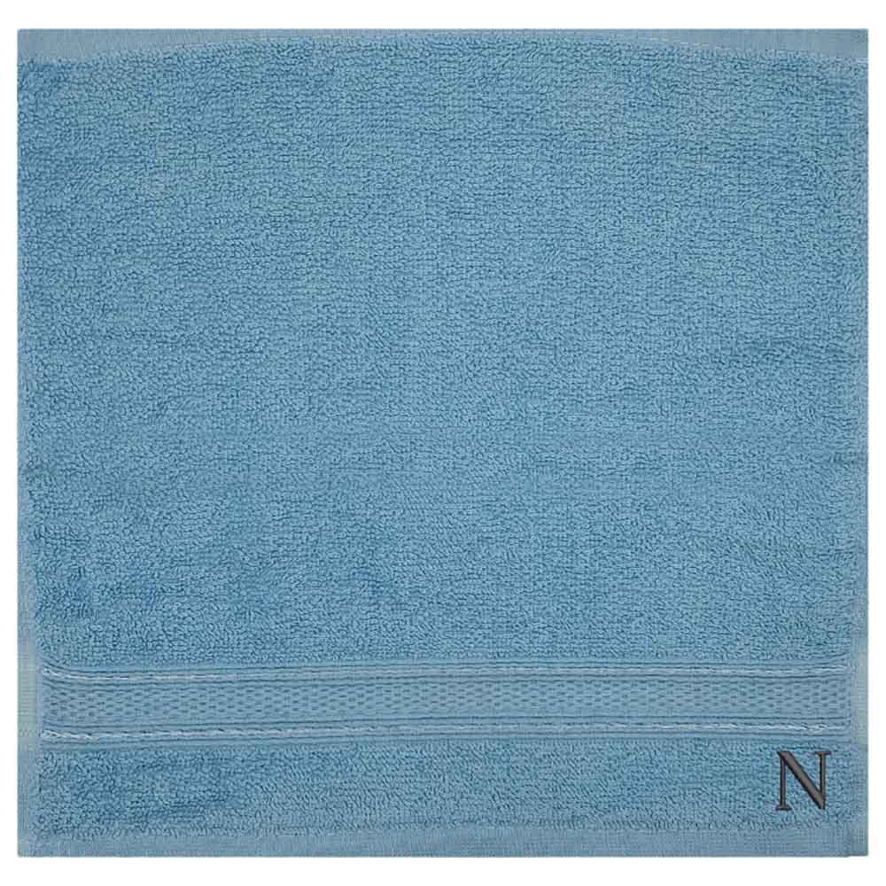 Byft - Letter N Monogrammed Face Towel - 30 x 30 cm - 6pcs - Light Blue