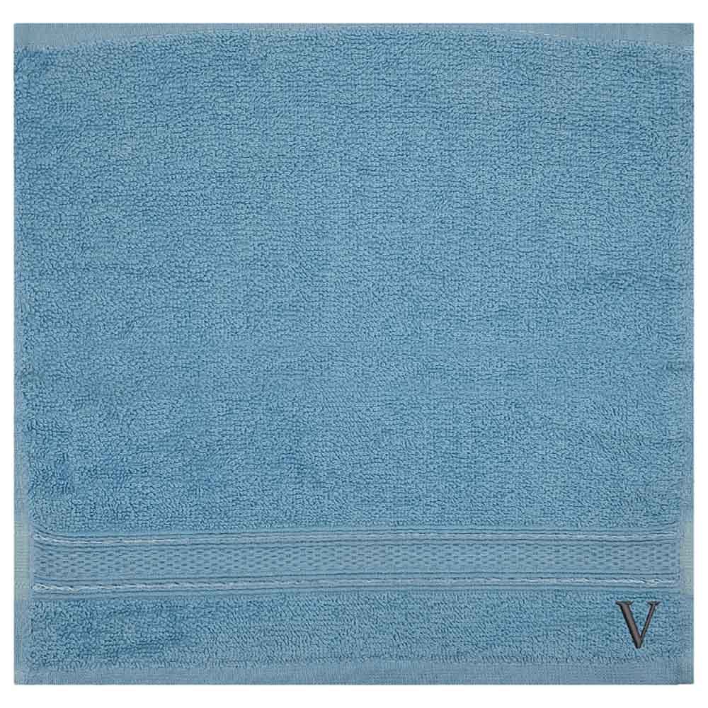 Byft - Letter V Monogrammed Face Towel - 30 x 30 cm - 6pcs - Light Blue