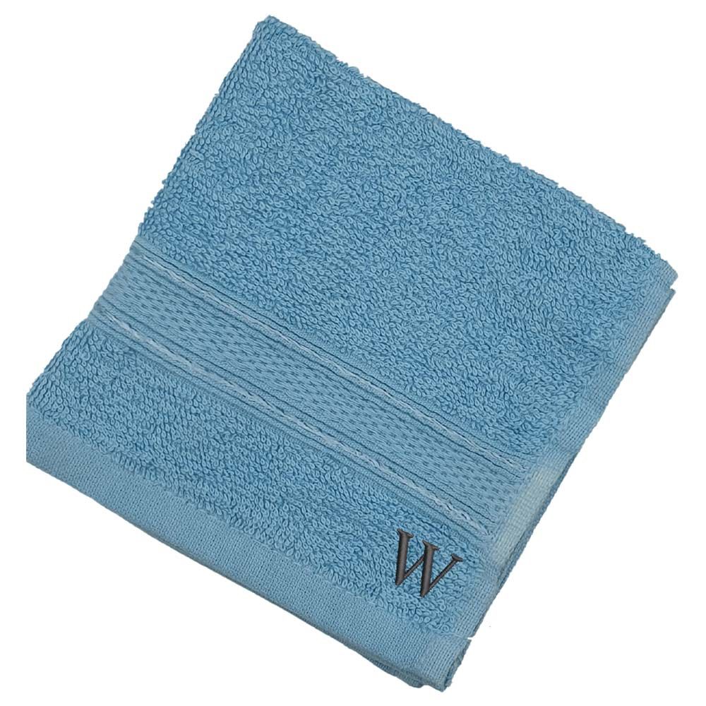 Byft - Letter W Monogrammed Face Towel - 30 x 30 cm - 6pcs - Light Blue