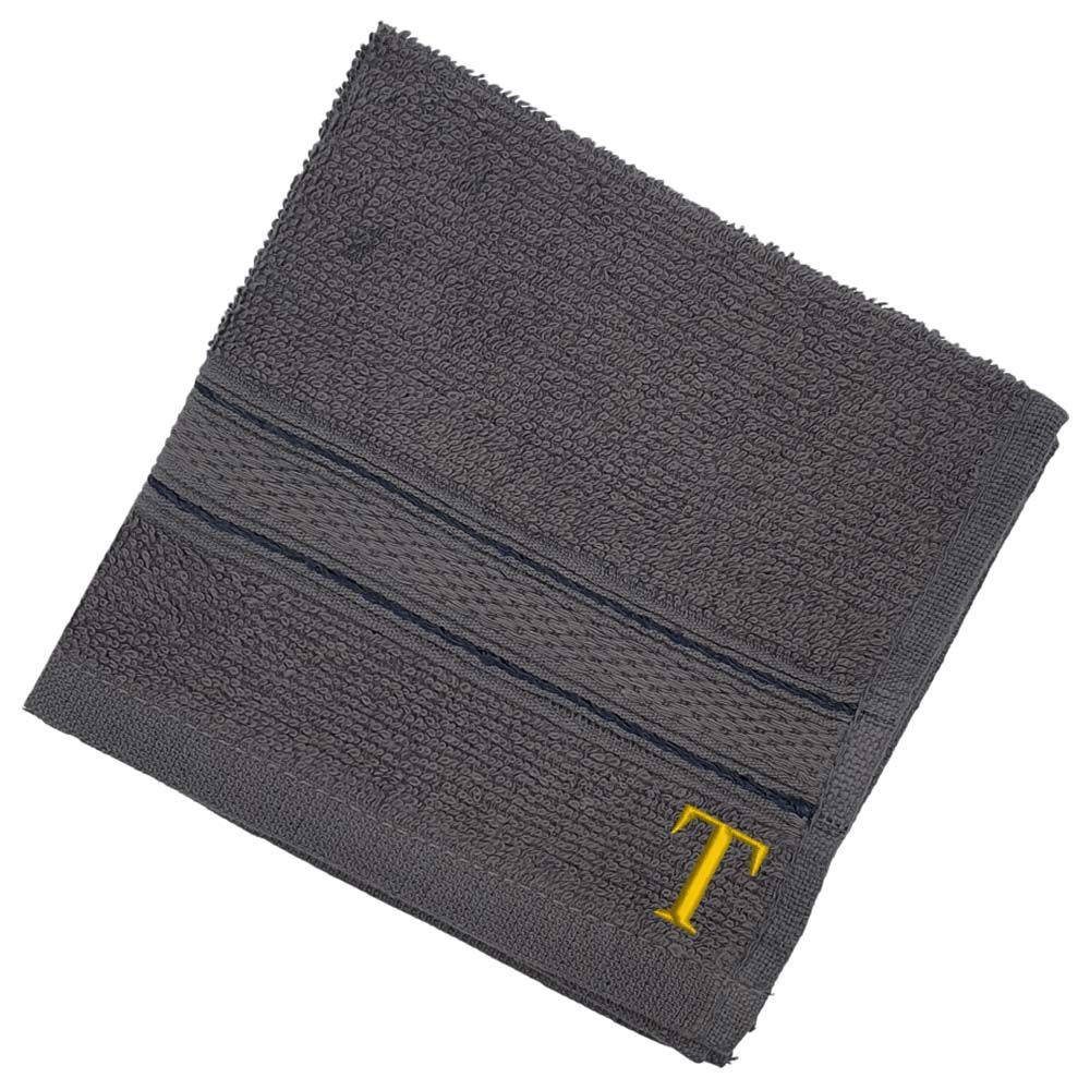 Byft - Letter T Monogrammed Face Towel - 30 x 30 cm - 6pcs - Dark Grey