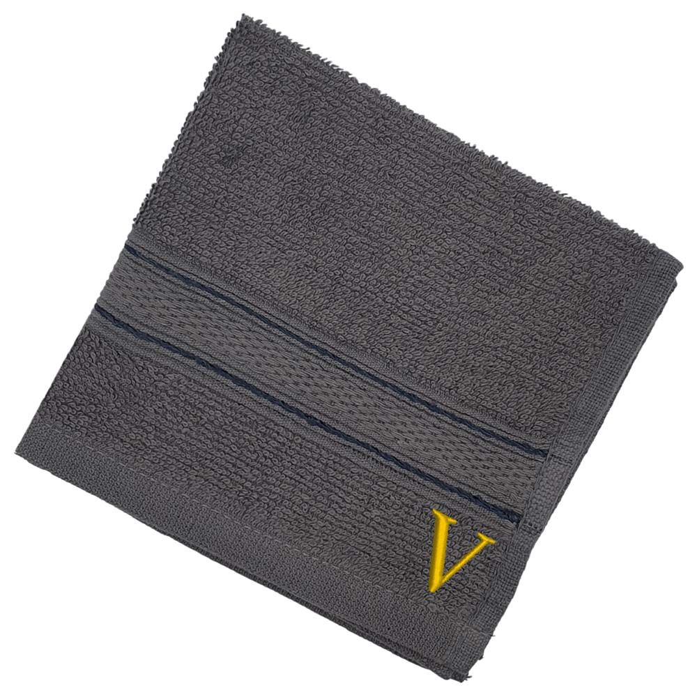 Byft - Letter V Monogrammed Face Towel - 30 x 30 cm - 6pcs - Dark Grey